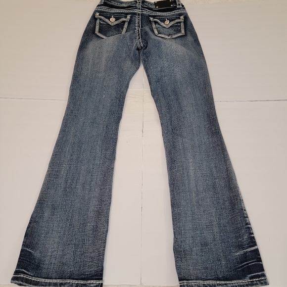 Live Hard Play Hard Thick Stitch Studded Boot Cut Jeans Size 2 - Picture 13 of 16